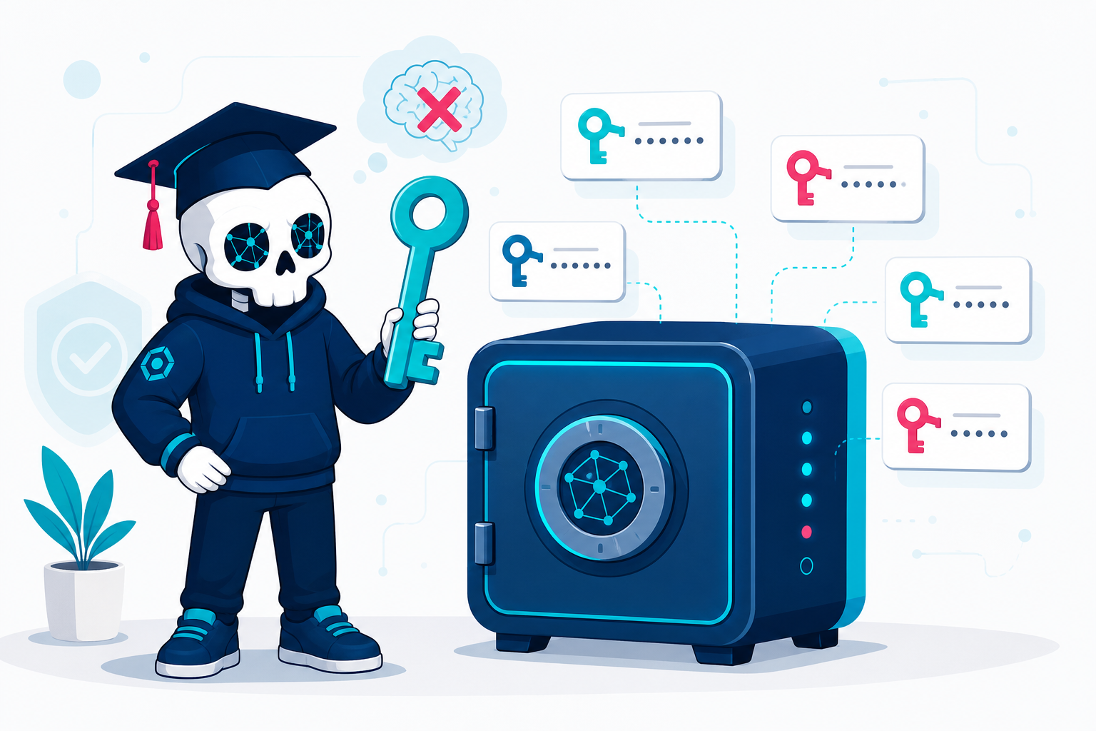 Cassaforte digitale con chiave per password manager