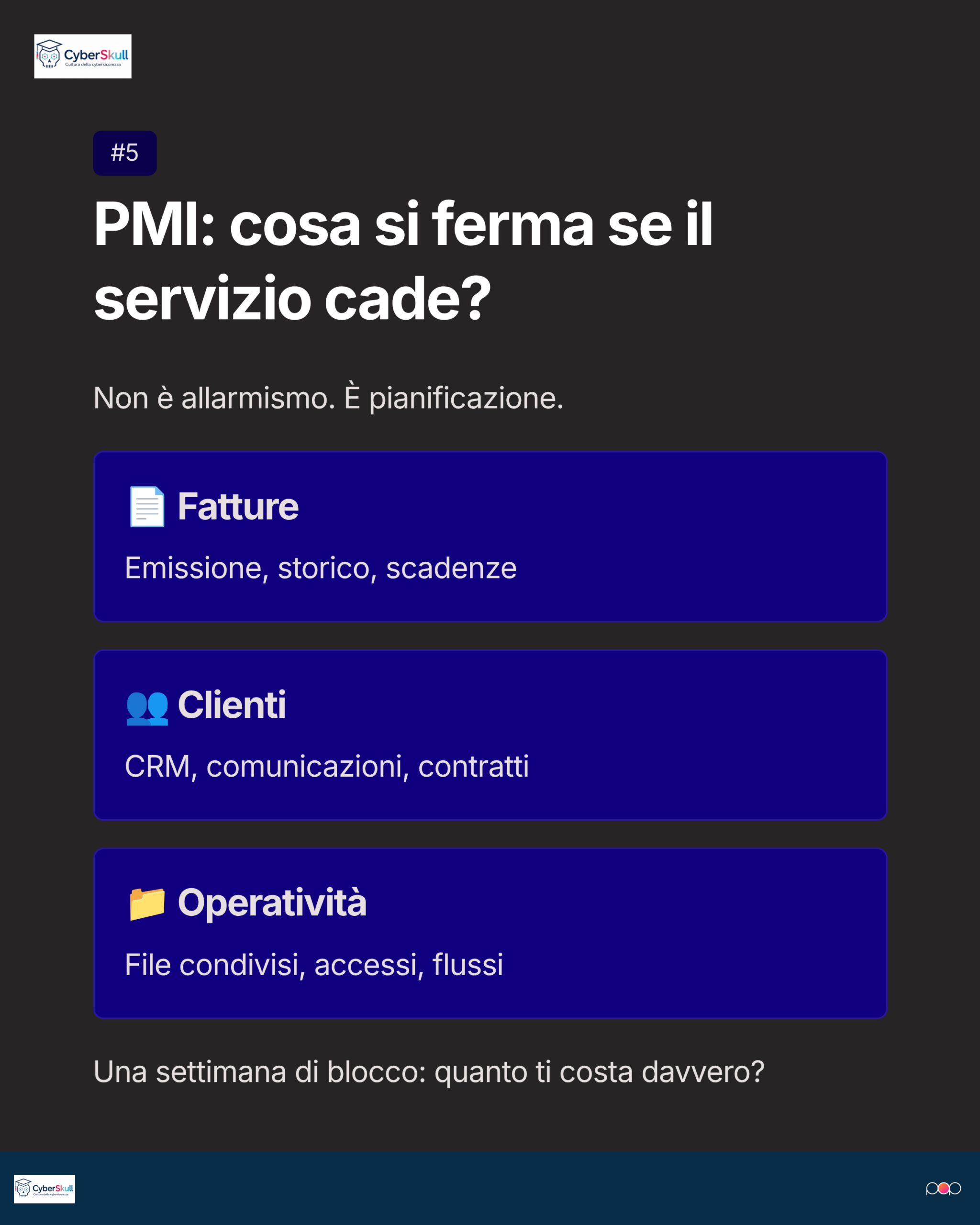 Domanda per una PMI su quali attività si fermerebbero in caso di indisponibilità del servizio.